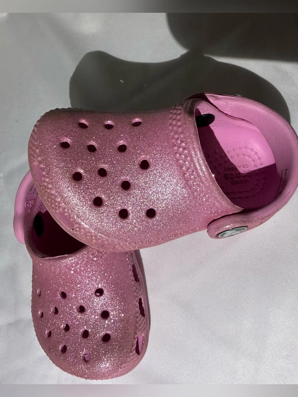 Crocs Toddler Girls Sparkly Pink Glitter Clogs Size 4C